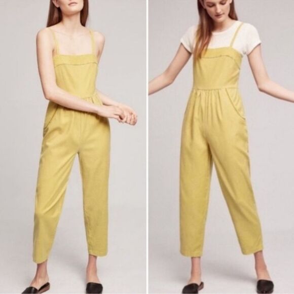 Anthropologie Postage Stamp mustard Yellow Romper jumpsuit size medium - Picture 9 of 9